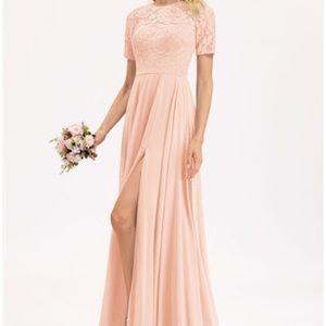 A-Line Scoop Neck Chiffon Lace Bridesmaid Dress. JJ’s House, Pearl Pink, Sz. 4